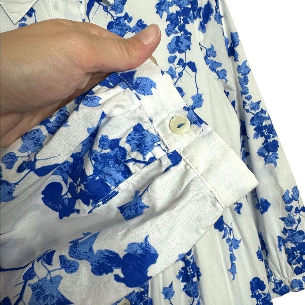 Ro’s Garden | Jinette Floral Cotton Tiered Maxi Shirtdress in Ines Blue Small - Picture 5 of 8